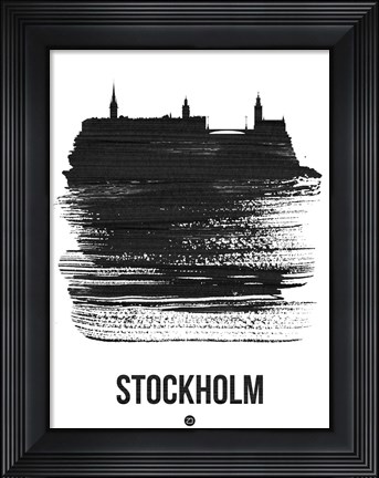 Framed Stockholm Skyline Brush Stroke Black Print