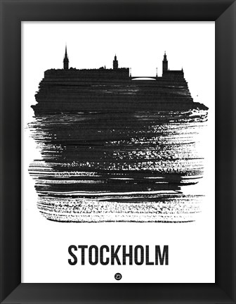 Framed Stockholm Skyline Brush Stroke Black Print