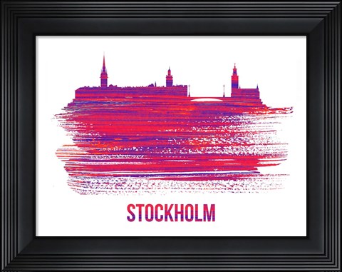 Framed Stockholm Skyline Brush Stroke Red Print