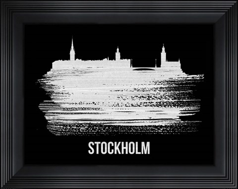 Framed Stockholm Skyline Brush Stroke White Print