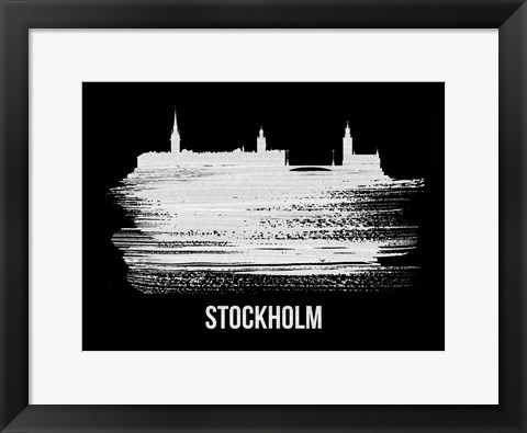 Framed Stockholm Skyline Brush Stroke White Print