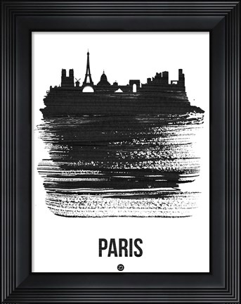 Framed Paris Skyline Brush Stroke Black Print
