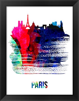 Framed Paris Skyline Brush Stroke Watercolor Print