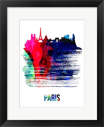 Framed Paris Skyline Brush Stroke Watercolor Print