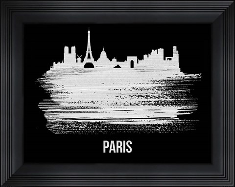 Framed Paris Skyline Brush Stroke White Print