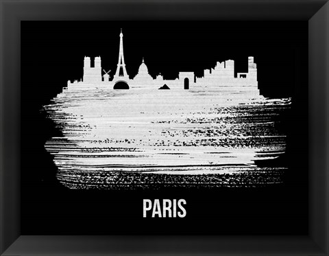 Framed Paris Skyline Brush Stroke White Print