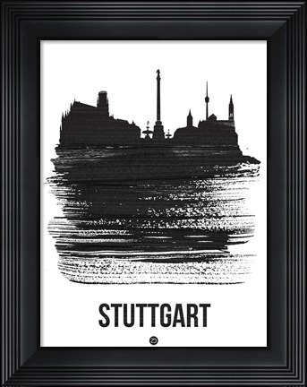 Framed Stuttgart Skyline Brush Stroke Black Print