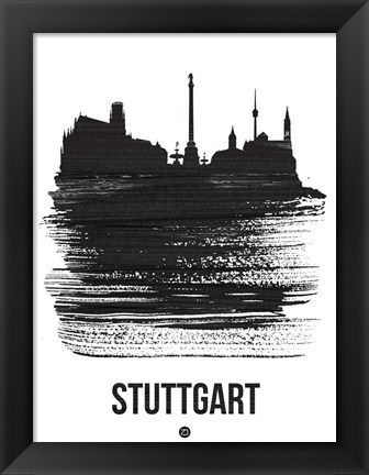 Framed Stuttgart Skyline Brush Stroke Black Print