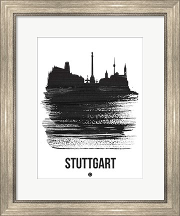 Framed Stuttgart Skyline Brush Stroke Black Print