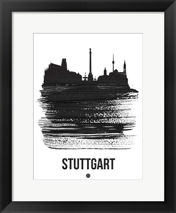 Framed Stuttgart Skyline Brush Stroke Black Print