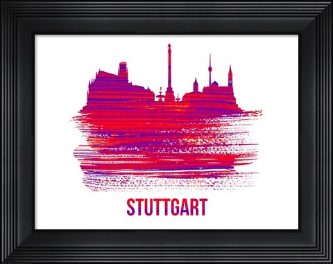 Framed Stuttgart Skyline Brush Stroke Red Print