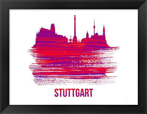 Framed Stuttgart Skyline Brush Stroke Red Print