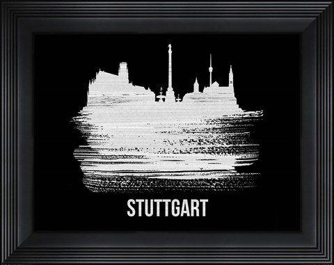 Framed Stuttgart Skyline Brush Stroke White Print