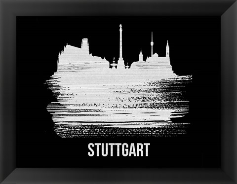 Framed Stuttgart Skyline Brush Stroke White Print