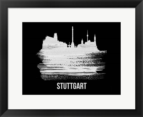 Framed Stuttgart Skyline Brush Stroke White Print