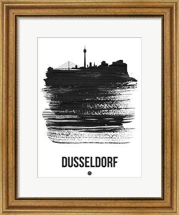 Framed Dusseldorf Skyline Brush Stroke Black Print