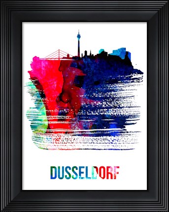 Framed Dusseldorf Skyline Brush Stroke Watercolor Print