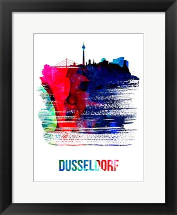 Framed Dusseldorf Skyline Brush Stroke Watercolor Print