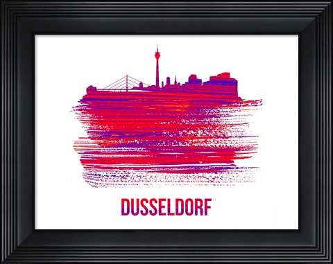 Framed Dusseldorf Skyline Brush Stroke Red Print