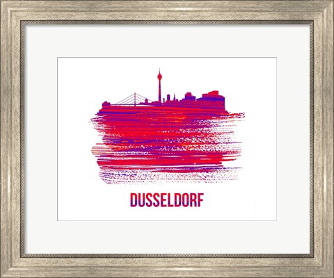 Framed Dusseldorf Skyline Brush Stroke Red Print