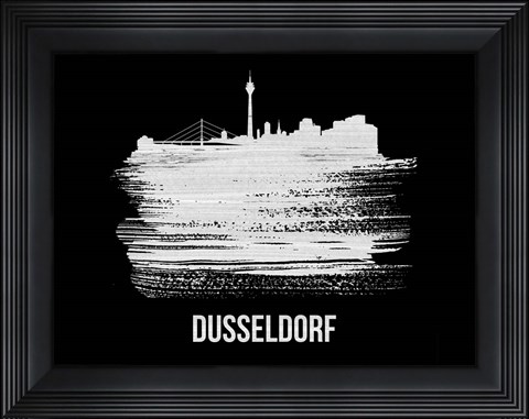 Framed Dusseldorf Skyline Brush Stroke White Print