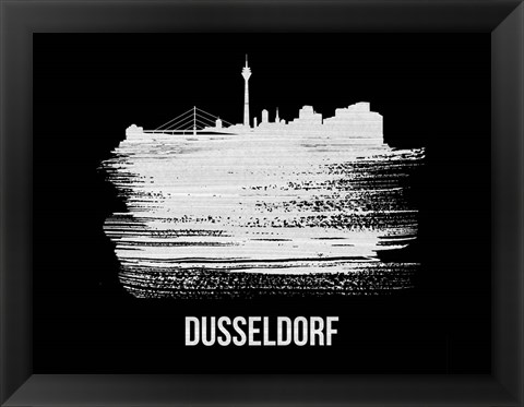 Framed Dusseldorf Skyline Brush Stroke White Print