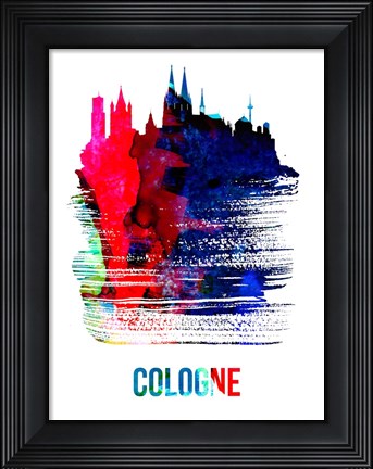 Framed Cologne Skyline Brush Stroke Watercolor Print