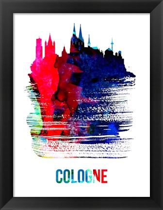 Framed Cologne Skyline Brush Stroke Watercolor Print