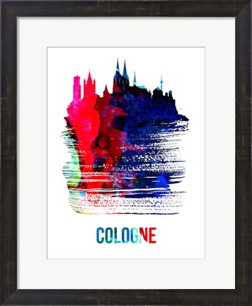Framed Cologne Skyline Brush Stroke Watercolor Print