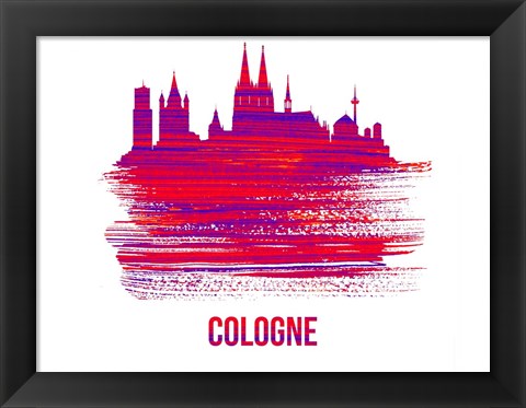 Framed Cologne Skyline Brush Stroke Red Print