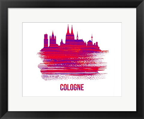 Framed Cologne Skyline Brush Stroke Red Print