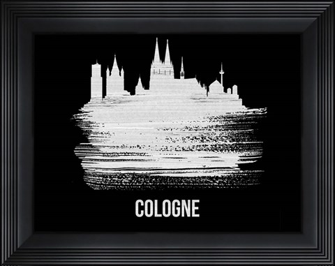 Framed Cologne Skyline Brush Stroke White Print