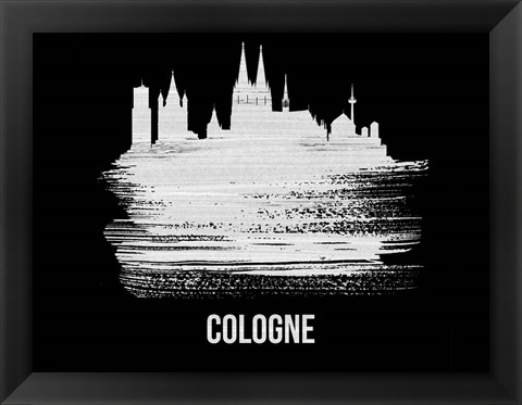 Framed Cologne Skyline Brush Stroke White Print