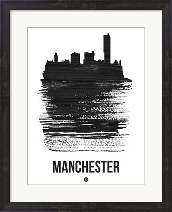 Framed Manchester Skyline Brush Stroke Black Print