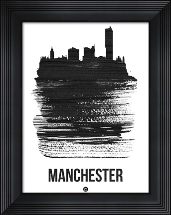 Framed Manchester Skyline Brush Stroke Black Print