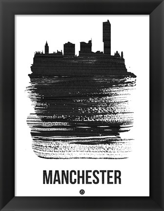 Framed Manchester Skyline Brush Stroke Black Print