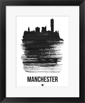 Framed Manchester Skyline Brush Stroke Black Print