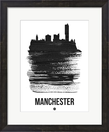Framed Manchester Skyline Brush Stroke Black Print