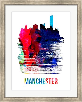 Framed Manchester Skyline Brush Stroke Watercolor Print