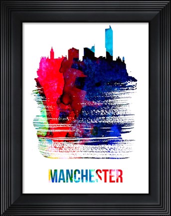 Framed Manchester Skyline Brush Stroke Watercolor Print