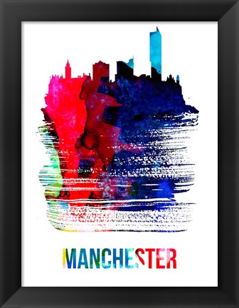 Framed Manchester Skyline Brush Stroke Watercolor Print