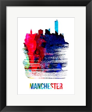 Framed Manchester Skyline Brush Stroke Watercolor Print