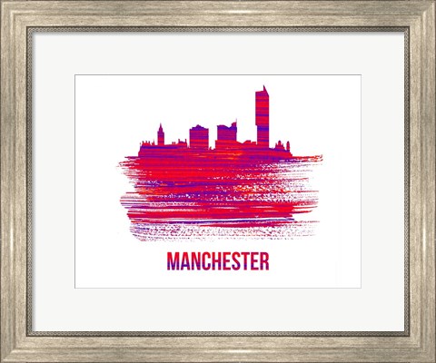 Framed Manchester Skyline Brush Stroke Red Print