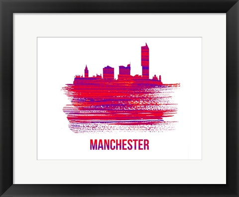 Framed Manchester Skyline Brush Stroke Red Print