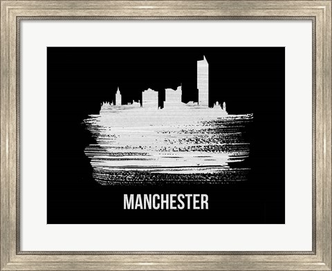 Framed Manchester Skyline Brush Stroke White Print