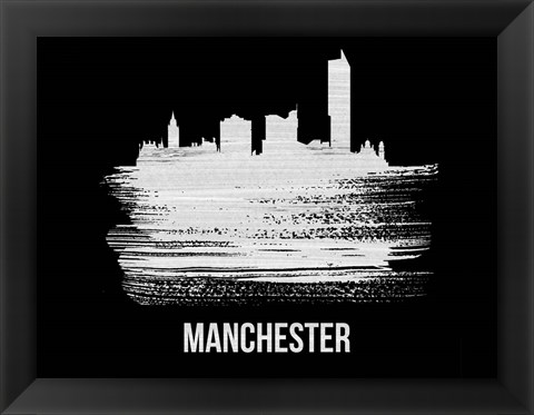 Framed Manchester Skyline Brush Stroke White Print