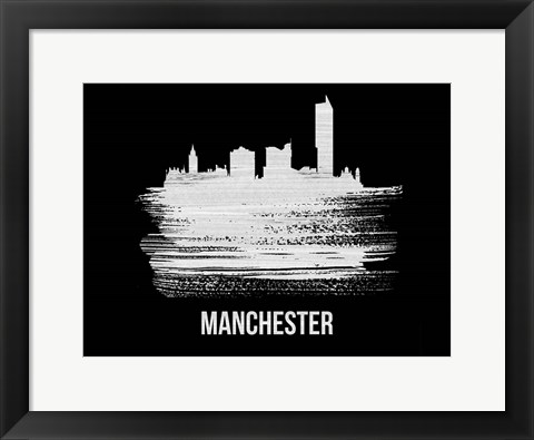 Framed Manchester Skyline Brush Stroke White Print