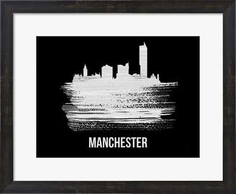 Framed Manchester Skyline Brush Stroke White Print