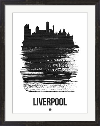 Framed Liverpool Skyline Brush Stroke Black Print