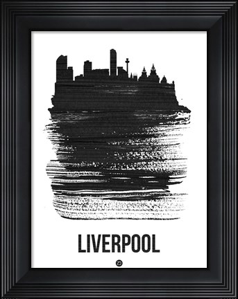 Framed Liverpool Skyline Brush Stroke Black Print